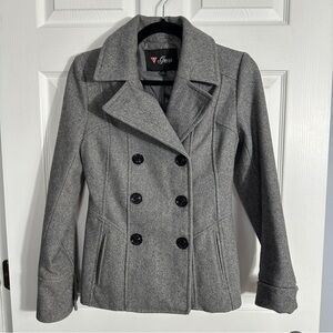 Guess double breasted wool‎ blend jacket, size XS, gray, fitted, professional